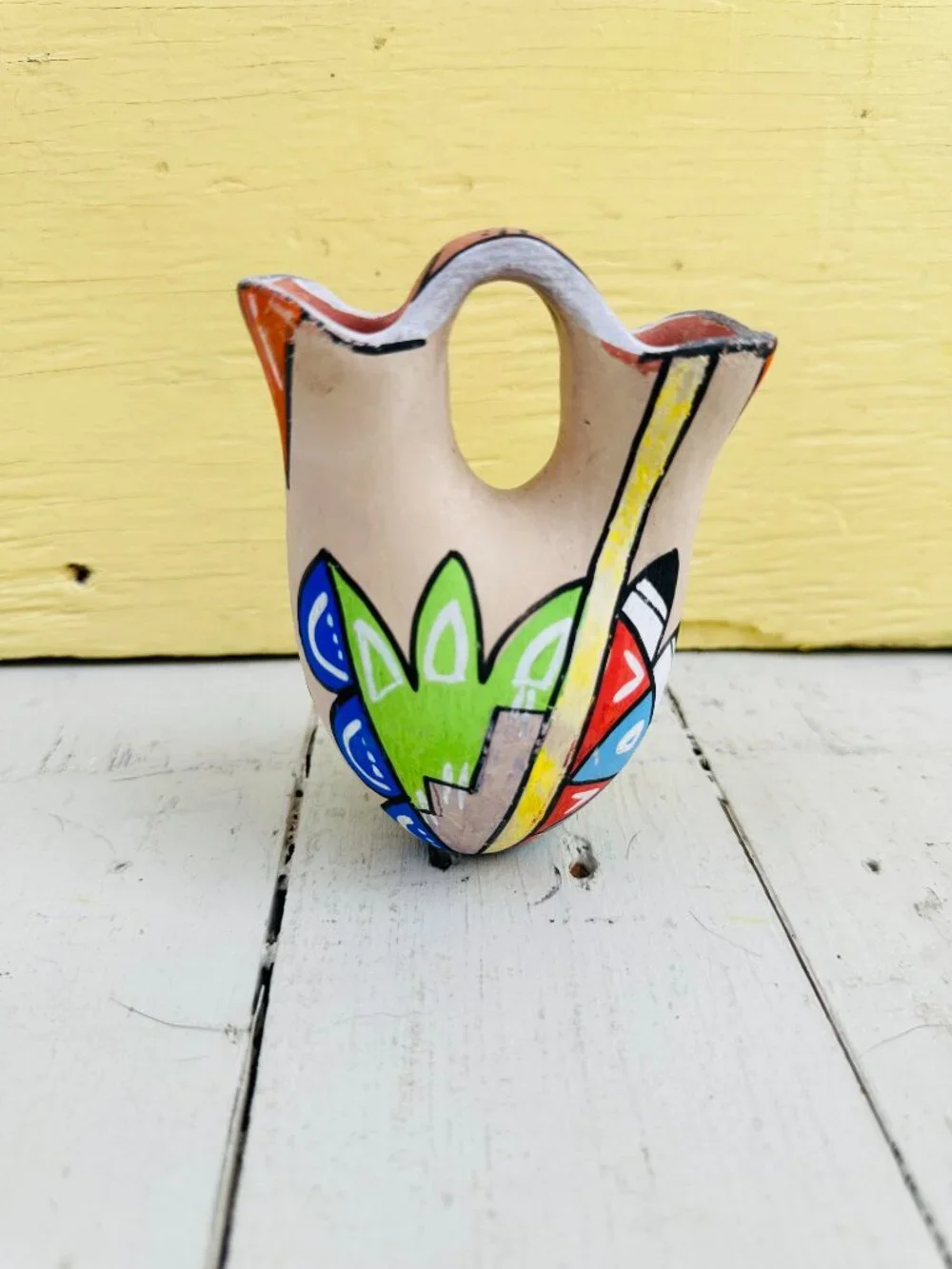 Vintage 60s Hand-Painted Jemez Pueblo pottery wedding vase, geometric designs - Picture 2 of 11